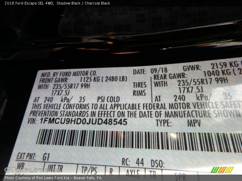 Shadow Black / Charcoal Black 2018 Ford Escape SEL 4WD