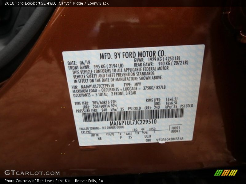 Canyon Ridge / Ebony Black 2018 Ford EcoSport SE 4WD