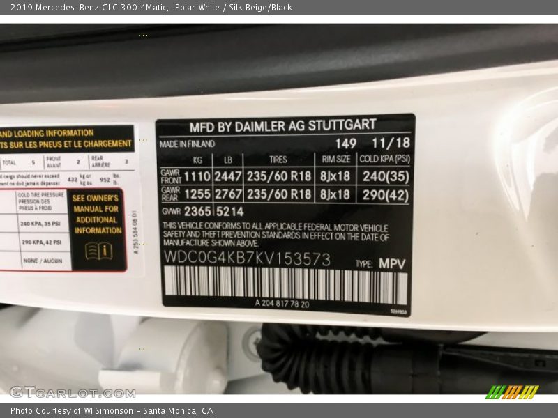 Polar White / Silk Beige/Black 2019 Mercedes-Benz GLC 300 4Matic