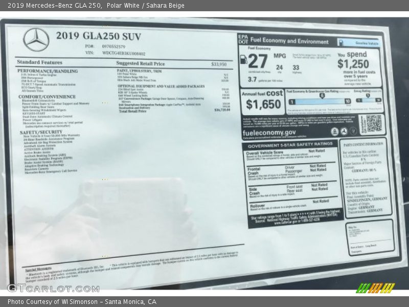 Polar White / Sahara Beige 2019 Mercedes-Benz GLA 250