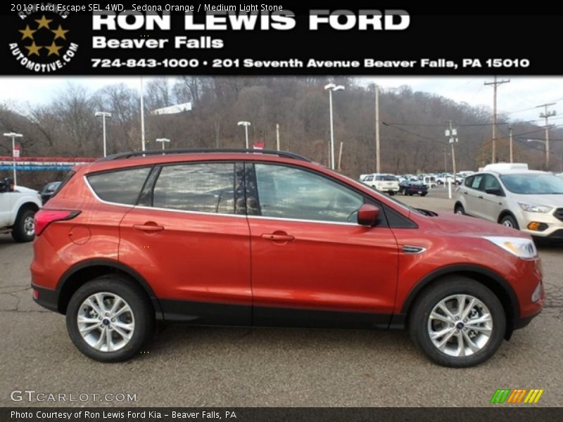 Sedona Orange / Medium Light Stone 2019 Ford Escape SEL 4WD