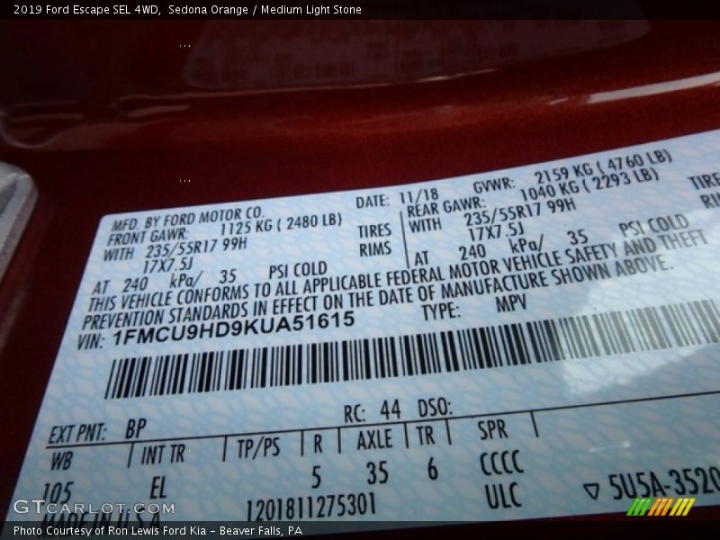 Sedona Orange / Medium Light Stone 2019 Ford Escape SEL 4WD