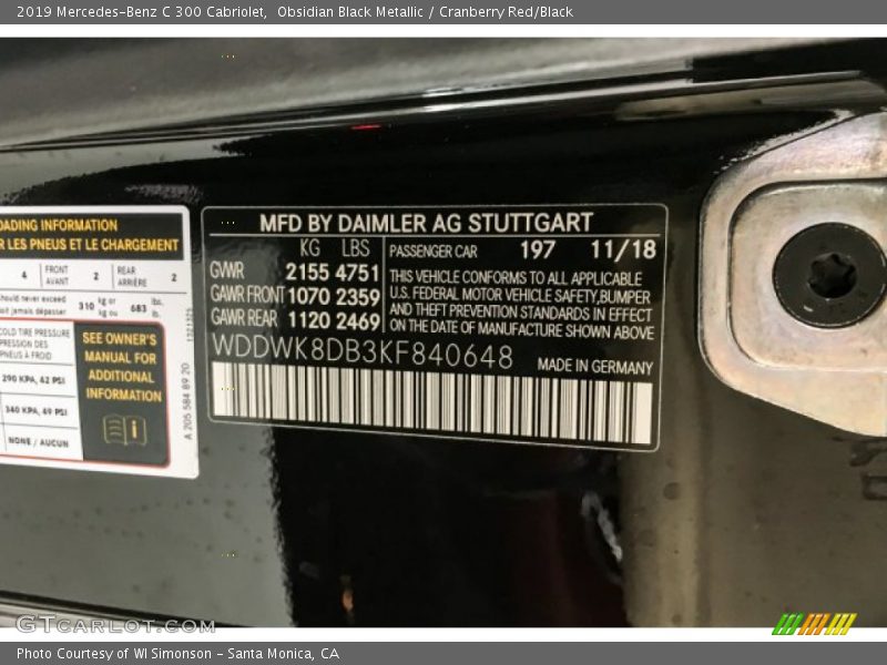 2019 C 300 Cabriolet Obsidian Black Metallic Color Code 197