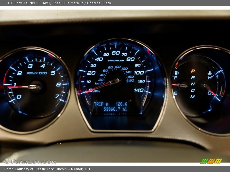 Steel Blue Metallic / Charcoal Black 2010 Ford Taurus SEL AWD