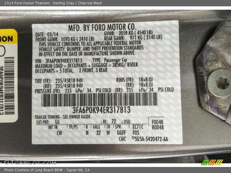 Sterling Gray / Charcoal Black 2014 Ford Fusion Titanium