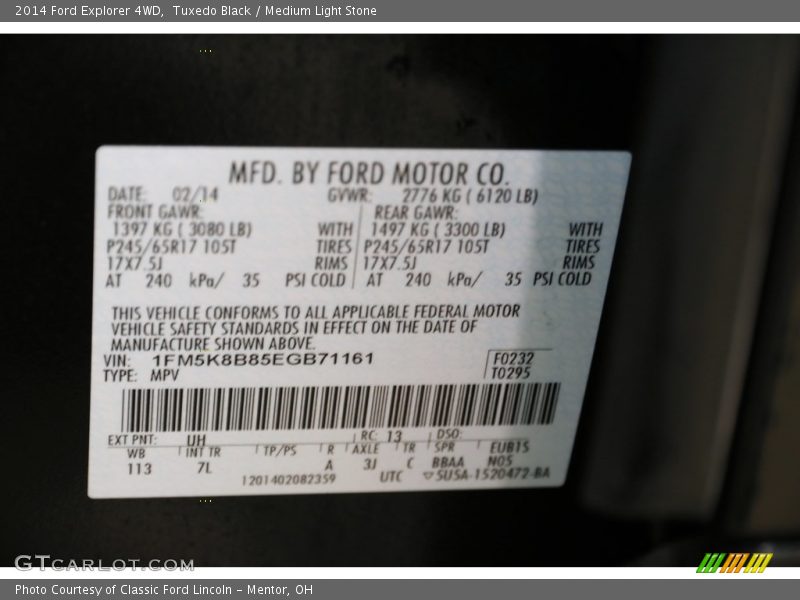 Tuxedo Black / Medium Light Stone 2014 Ford Explorer 4WD