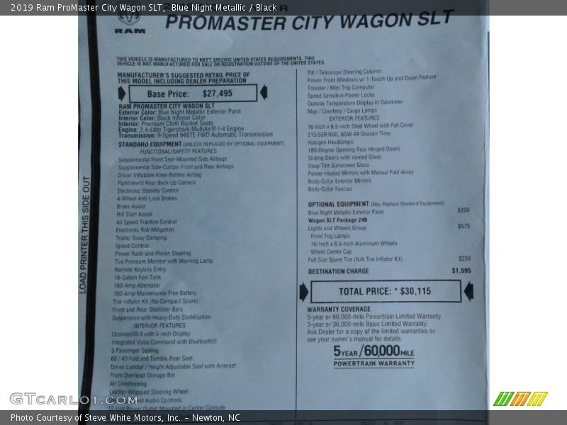  2019 ProMaster City Wagon SLT Window Sticker