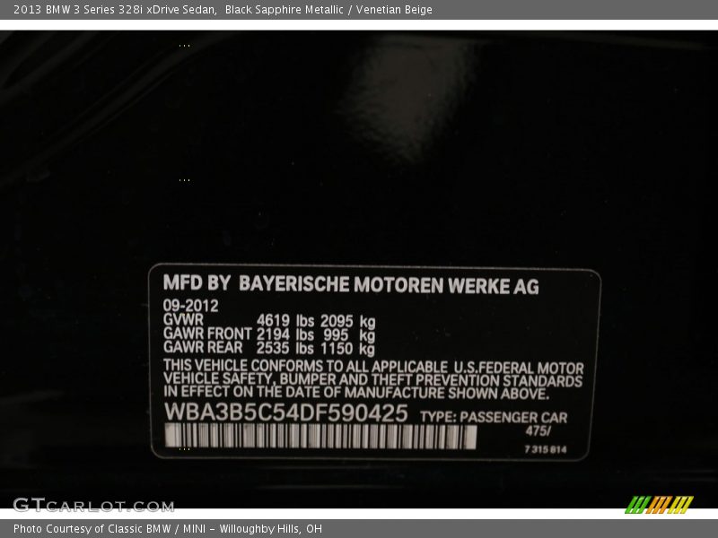 Black Sapphire Metallic / Venetian Beige 2013 BMW 3 Series 328i xDrive Sedan