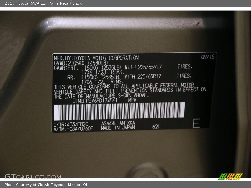 Pyrite Mica / Black 2015 Toyota RAV4 LE
