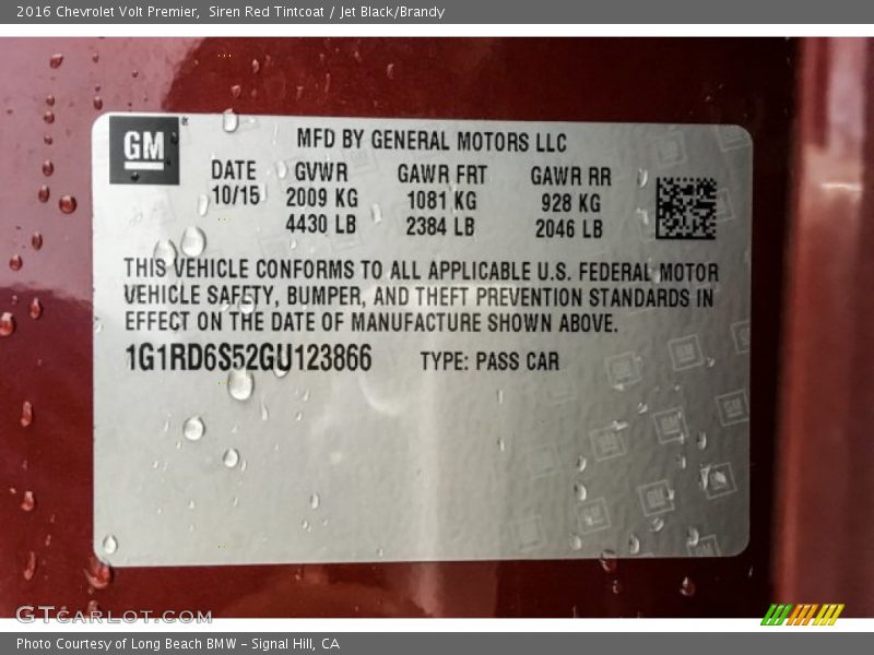 Siren Red Tintcoat / Jet Black/Brandy 2016 Chevrolet Volt Premier