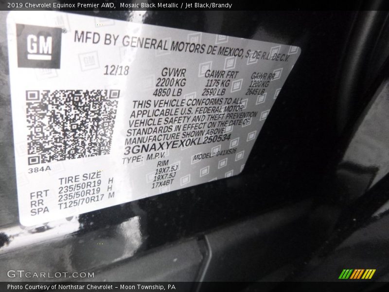 Mosaic Black Metallic / Jet Black/Brandy 2019 Chevrolet Equinox Premier AWD