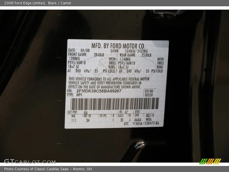 Black / Camel 2008 Ford Edge Limited