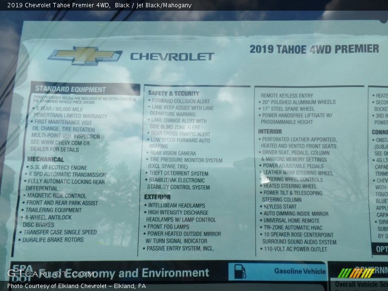  2019 Tahoe Premier 4WD Window Sticker