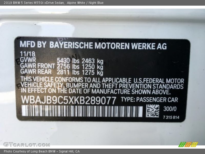 2019 5 Series M550i xDrive Sedan Alpine White Color Code 300