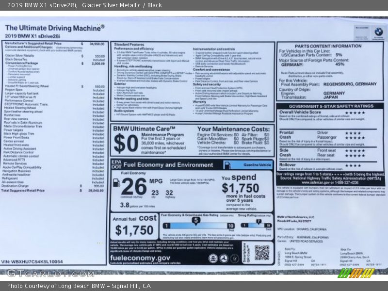  2019 X1 sDrive28i Window Sticker