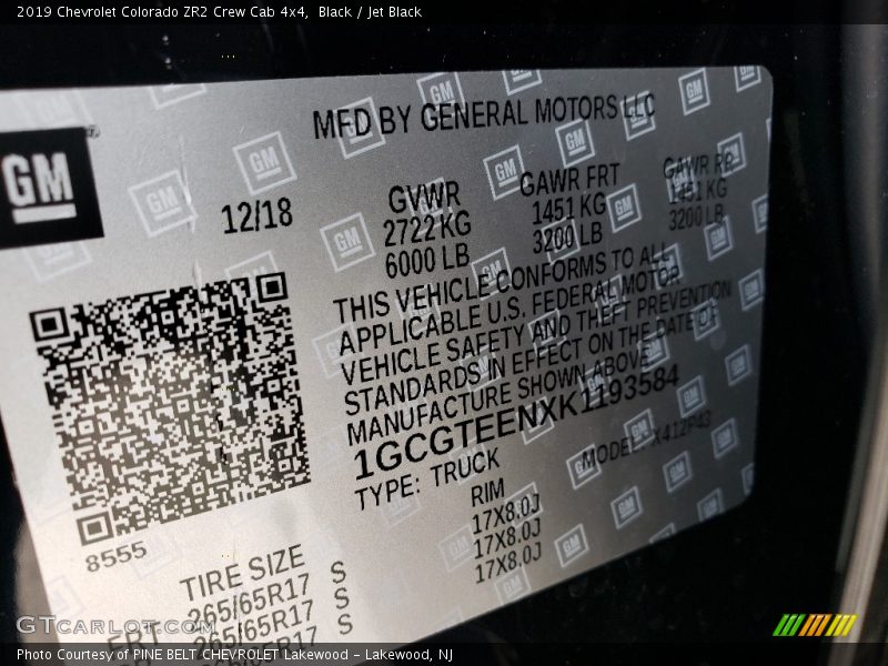 Black / Jet Black 2019 Chevrolet Colorado ZR2 Crew Cab 4x4