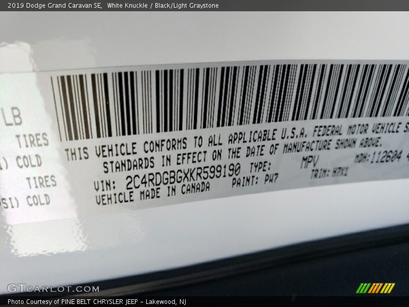 White Knuckle / Black/Light Graystone 2019 Dodge Grand Caravan SE
