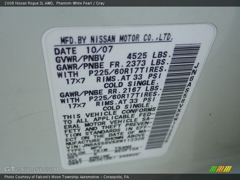 Phantom White Pearl / Gray 2008 Nissan Rogue SL AWD
