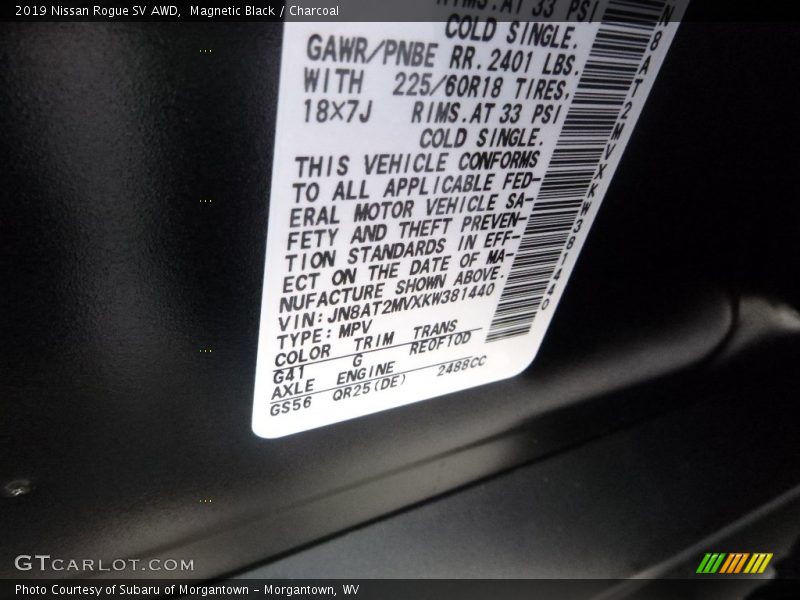 Magnetic Black / Charcoal 2019 Nissan Rogue SV AWD