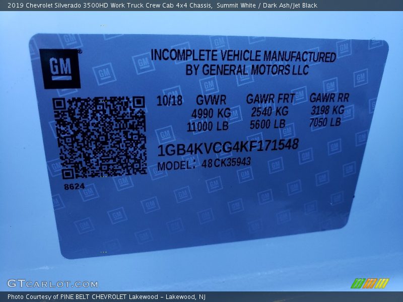Summit White / Dark Ash/Jet Black 2019 Chevrolet Silverado 3500HD Work Truck Crew Cab 4x4 Chassis