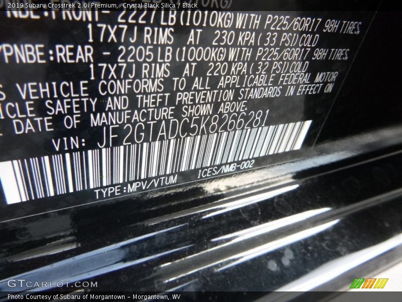 Crystal Black Silica / Black 2019 Subaru Crosstrek 2.0i Premium