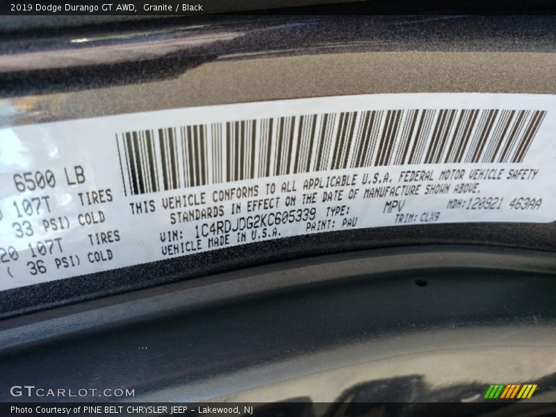 Granite / Black 2019 Dodge Durango GT AWD