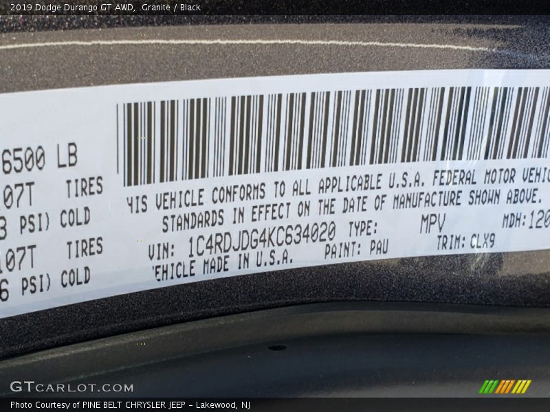 Granite / Black 2019 Dodge Durango GT AWD
