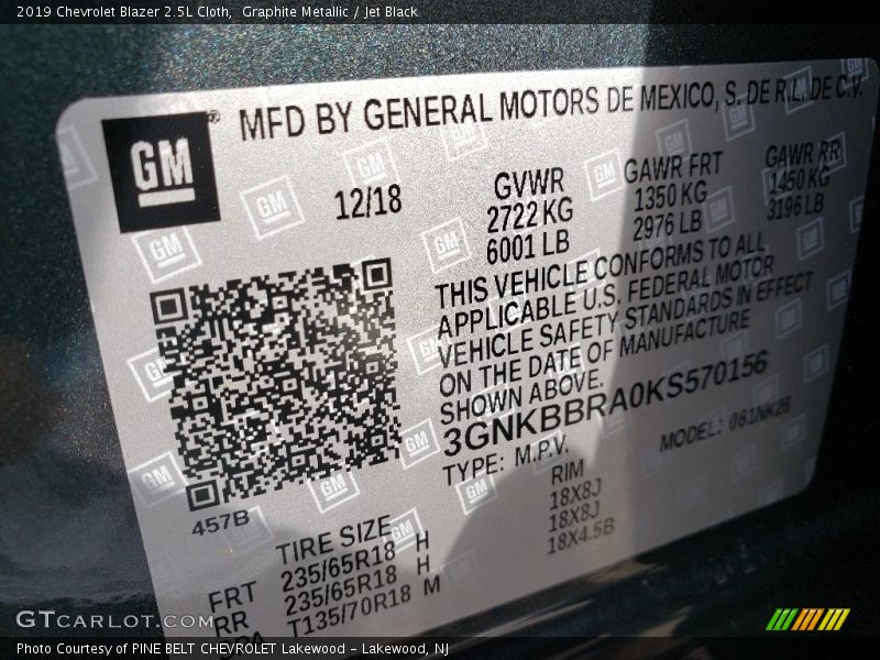 Graphite Metallic / Jet Black 2019 Chevrolet Blazer 2.5L Cloth