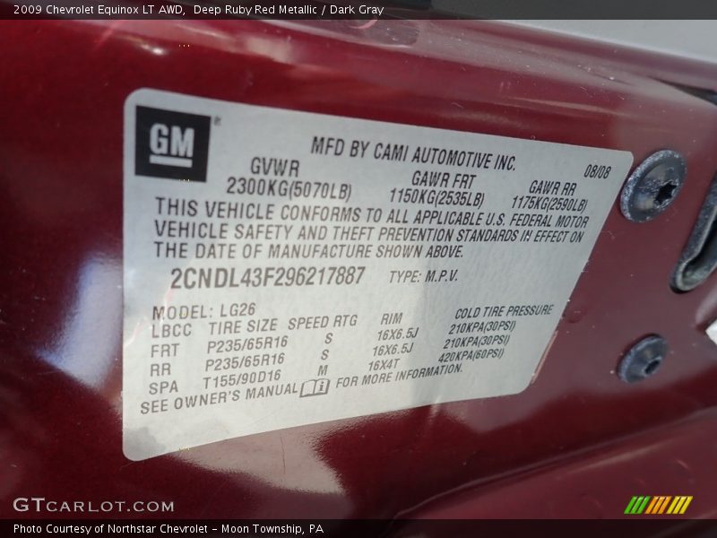 Deep Ruby Red Metallic / Dark Gray 2009 Chevrolet Equinox LT AWD