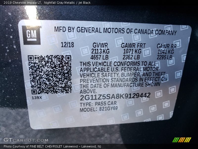 Nightfall Gray Metallic / Jet Black 2019 Chevrolet Impala LT