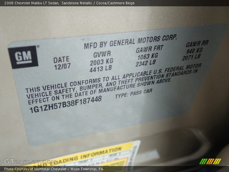 Sandstone Metallic / Cocoa/Cashmere Beige 2008 Chevrolet Malibu LT Sedan