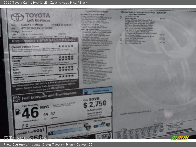 Galactic Aqua Mica / Black 2019 Toyota Camry Hybrid LE