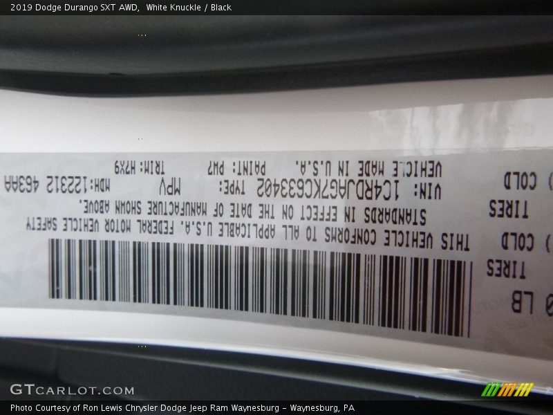 White Knuckle / Black 2019 Dodge Durango SXT AWD