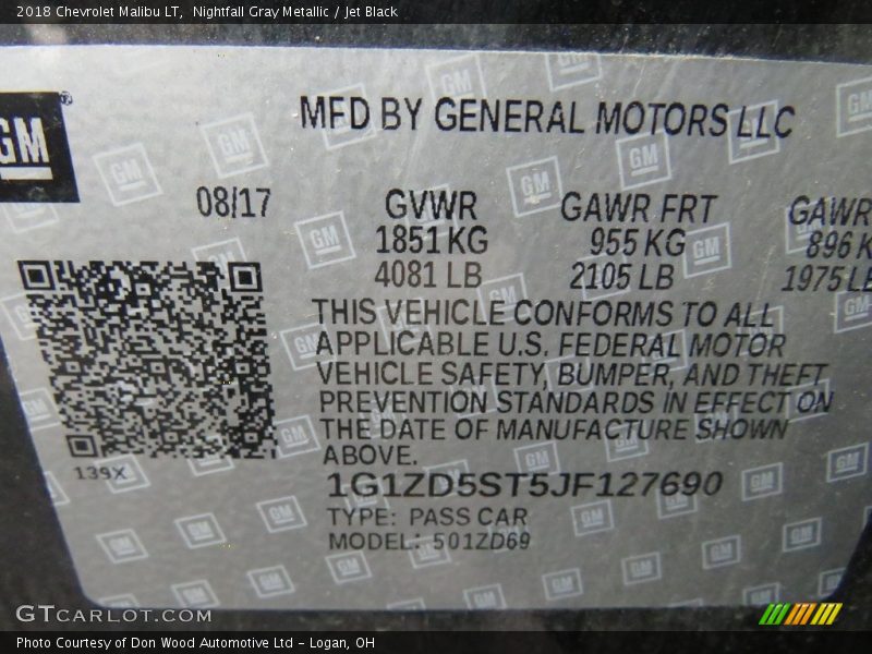 Nightfall Gray Metallic / Jet Black 2018 Chevrolet Malibu LT