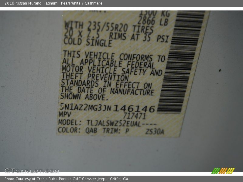 Pearl White / Cashmere 2018 Nissan Murano Platinum