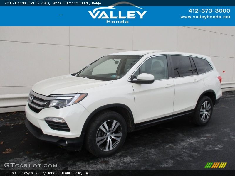 White Diamond Pearl / Beige 2016 Honda Pilot EX AWD