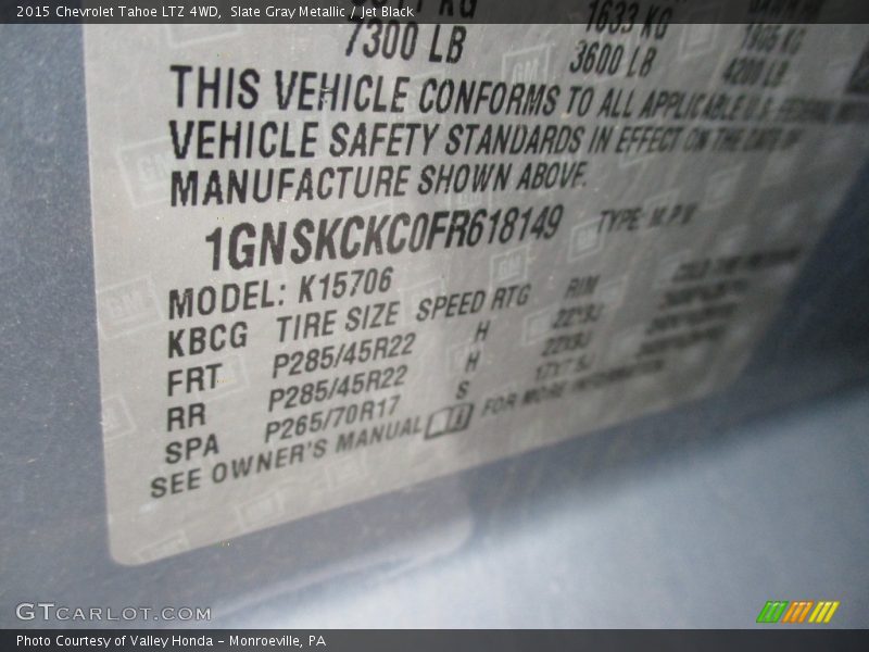 Slate Gray Metallic / Jet Black 2015 Chevrolet Tahoe LTZ 4WD