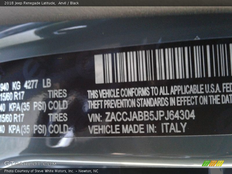 Anvil / Black 2018 Jeep Renegade Latitude
