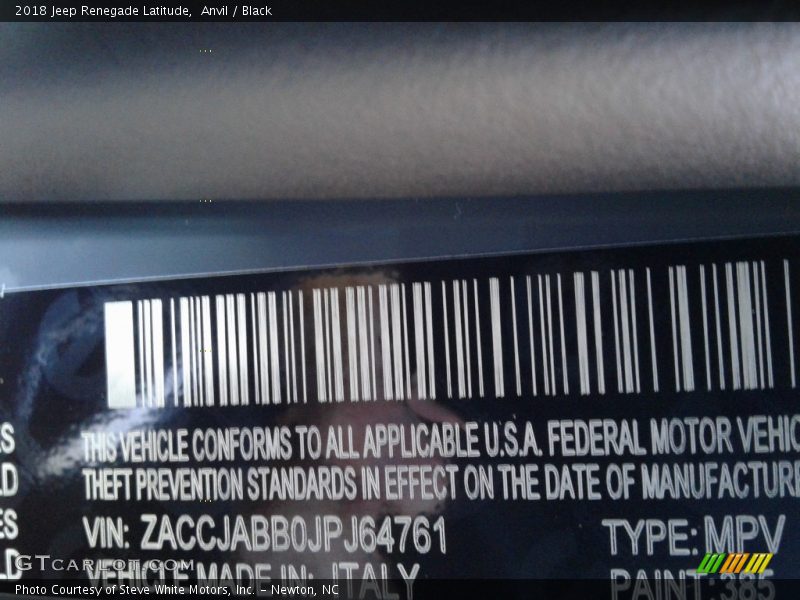Anvil / Black 2018 Jeep Renegade Latitude