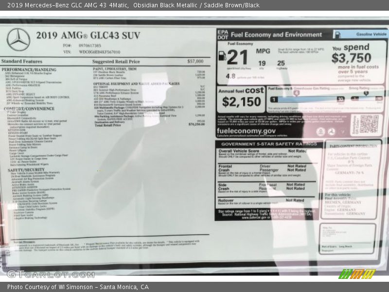  2019 GLC AMG 43 4Matic Window Sticker