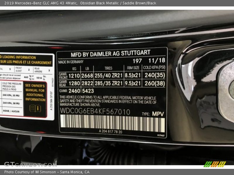 2019 GLC AMG 43 4Matic Obsidian Black Metallic Color Code 197