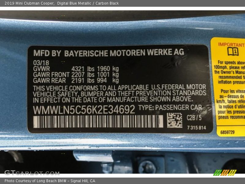 2019 Clubman Cooper Digital Blue Metallic Color Code C28