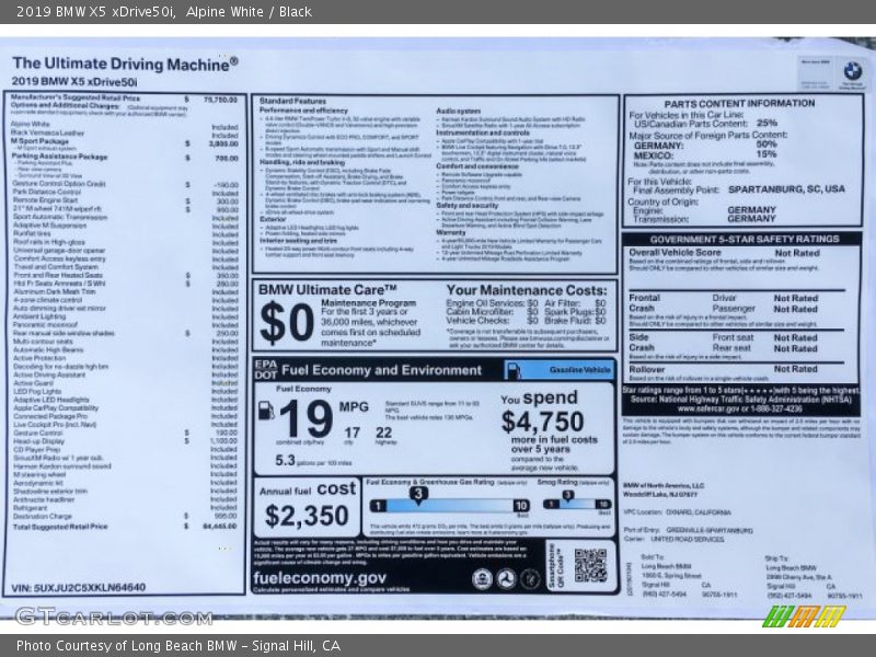 Alpine White / Black 2019 BMW X5 xDrive50i