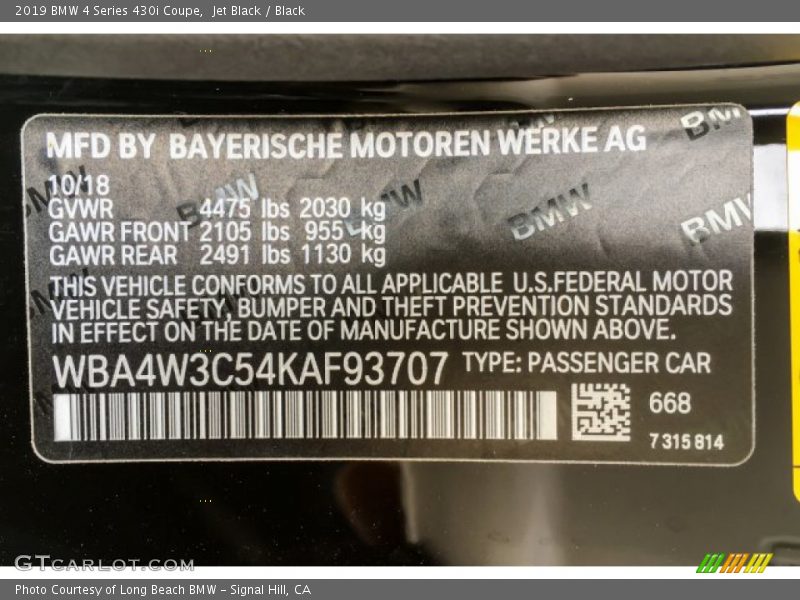 Jet Black / Black 2019 BMW 4 Series 430i Coupe