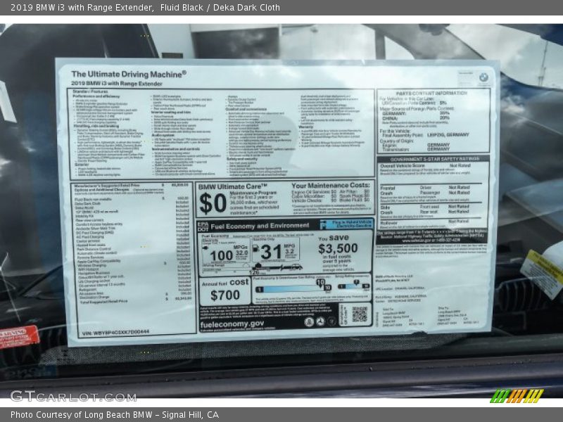  2019 i3 with Range Extender Window Sticker