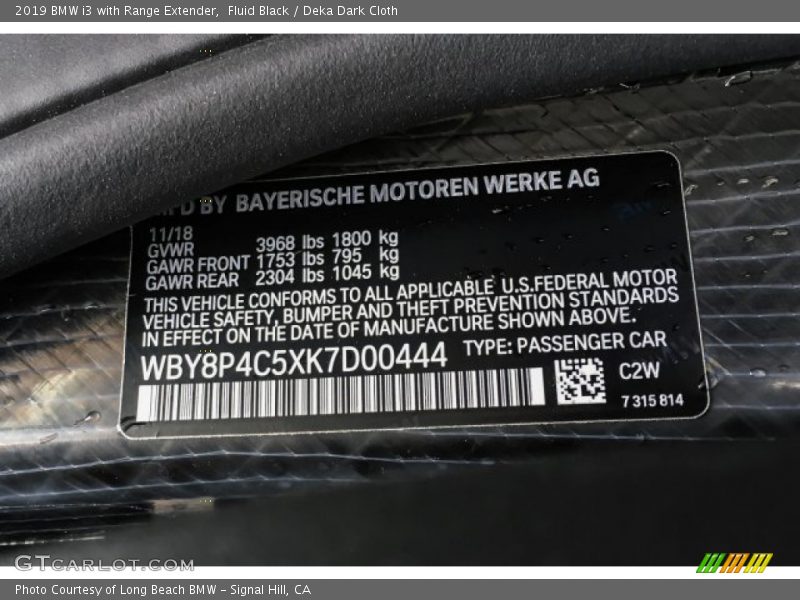 2019 i3 with Range Extender Fluid Black Color Code C2W