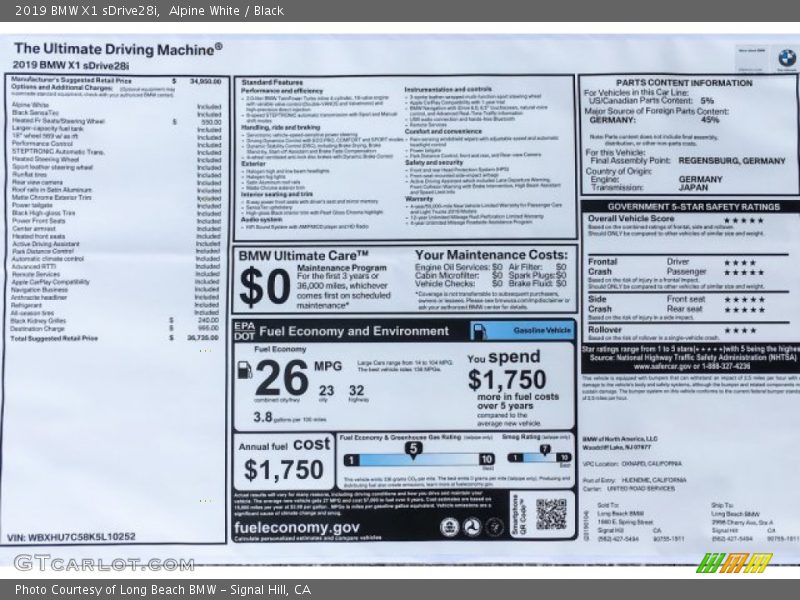Alpine White / Black 2019 BMW X1 sDrive28i