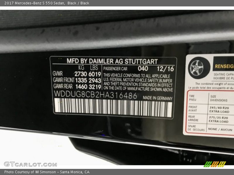 Black / Black 2017 Mercedes-Benz S 550 Sedan