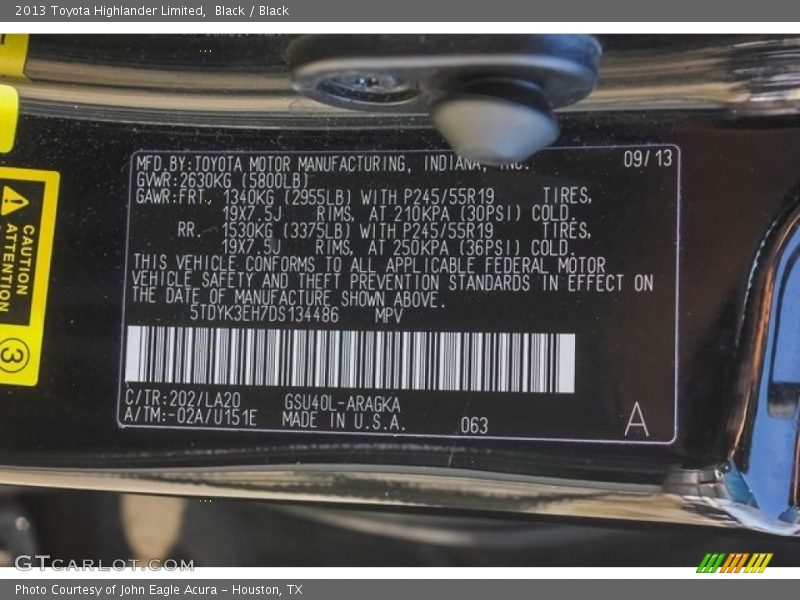 Black / Black 2013 Toyota Highlander Limited