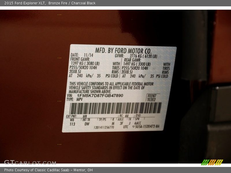 Bronze Fire / Charcoal Black 2015 Ford Explorer XLT